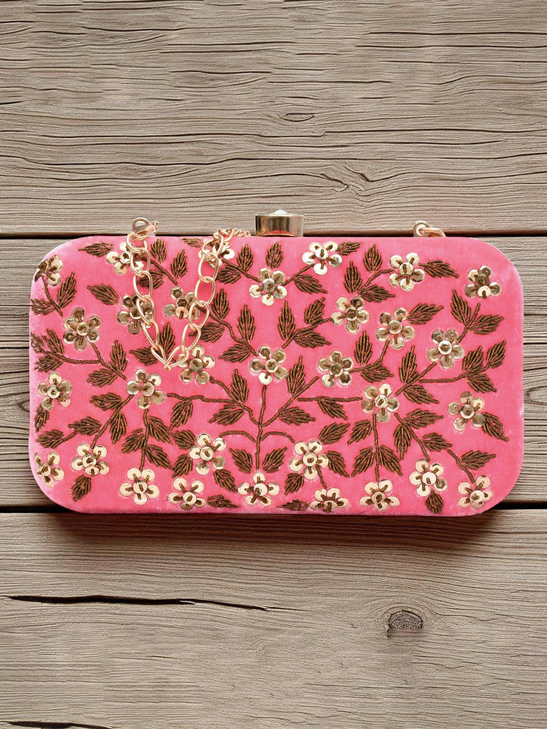 FOR THE BEAUTIFUL YOU Embellished Shoulder Strap Velvet Box Clutch