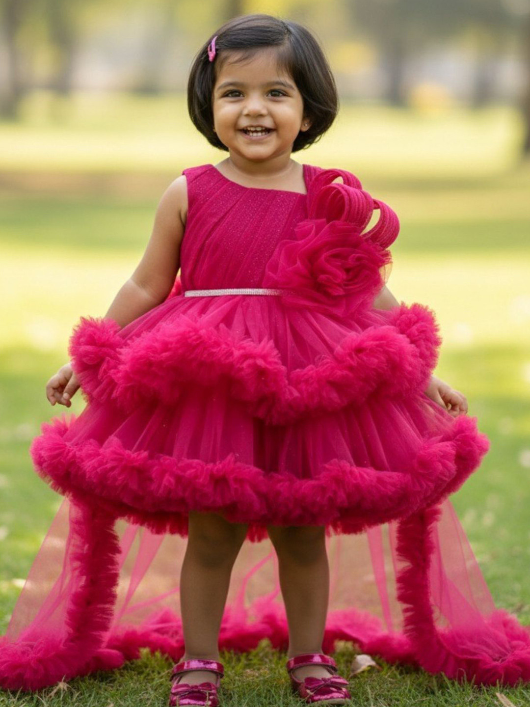 Lagorii Floral Embellished & Ruffle Layers with Tailback Fit & Flare Dress