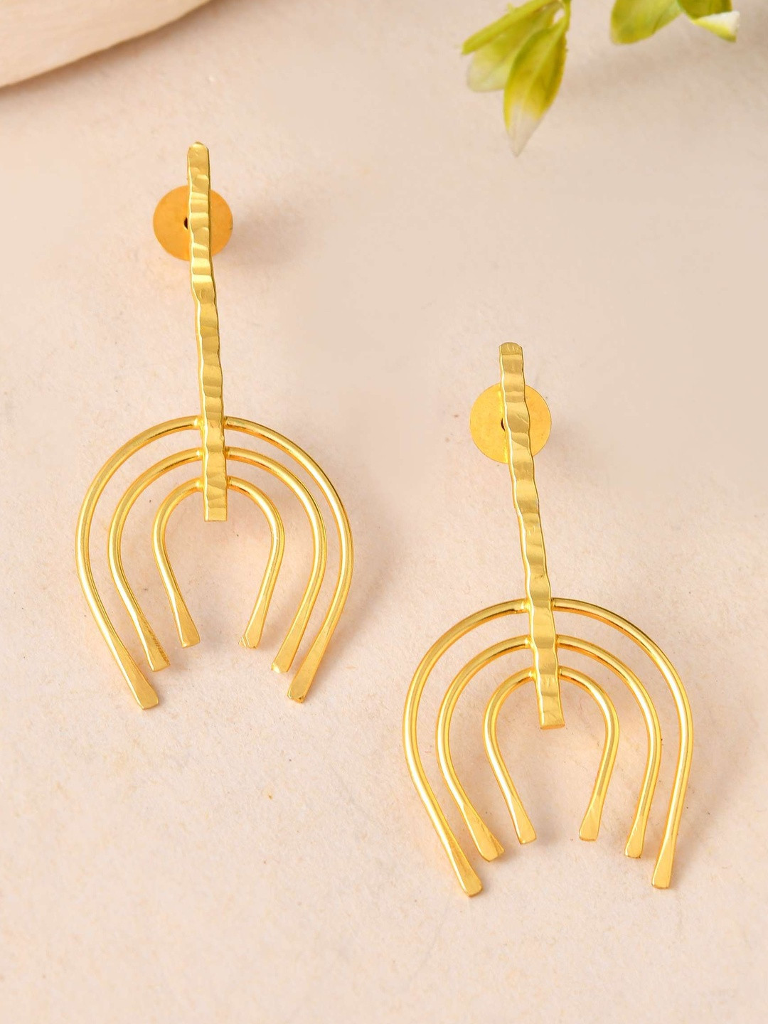 Jewels Nest Stainless Steel Gold-Plated Arch Design Drop Earrings