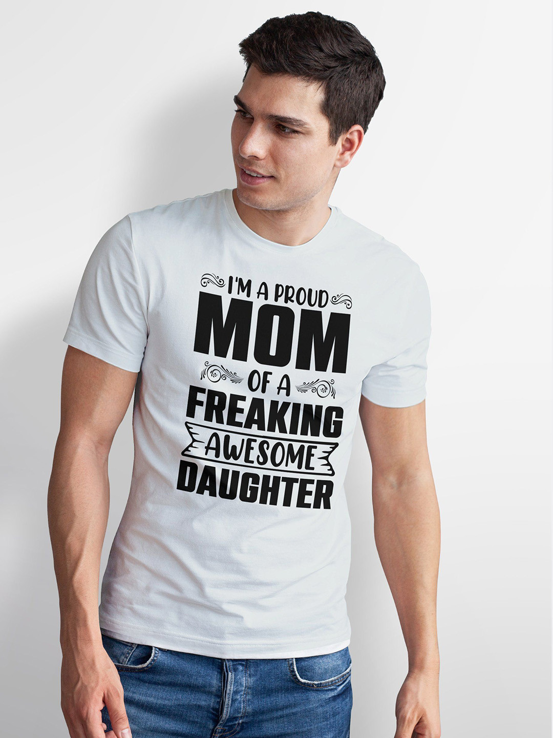 Seekbuylove Men Bio Finish Proud Mom Of Awesome Daughter Round Neck Pure Cotton T-shirt