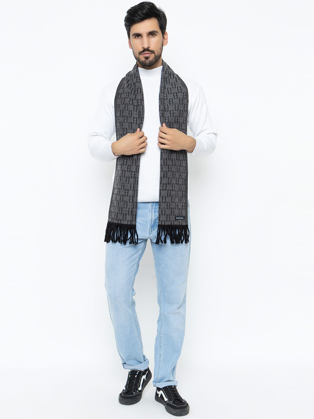 Amoldo Patterned Woolen Mufflers With Fringed Border