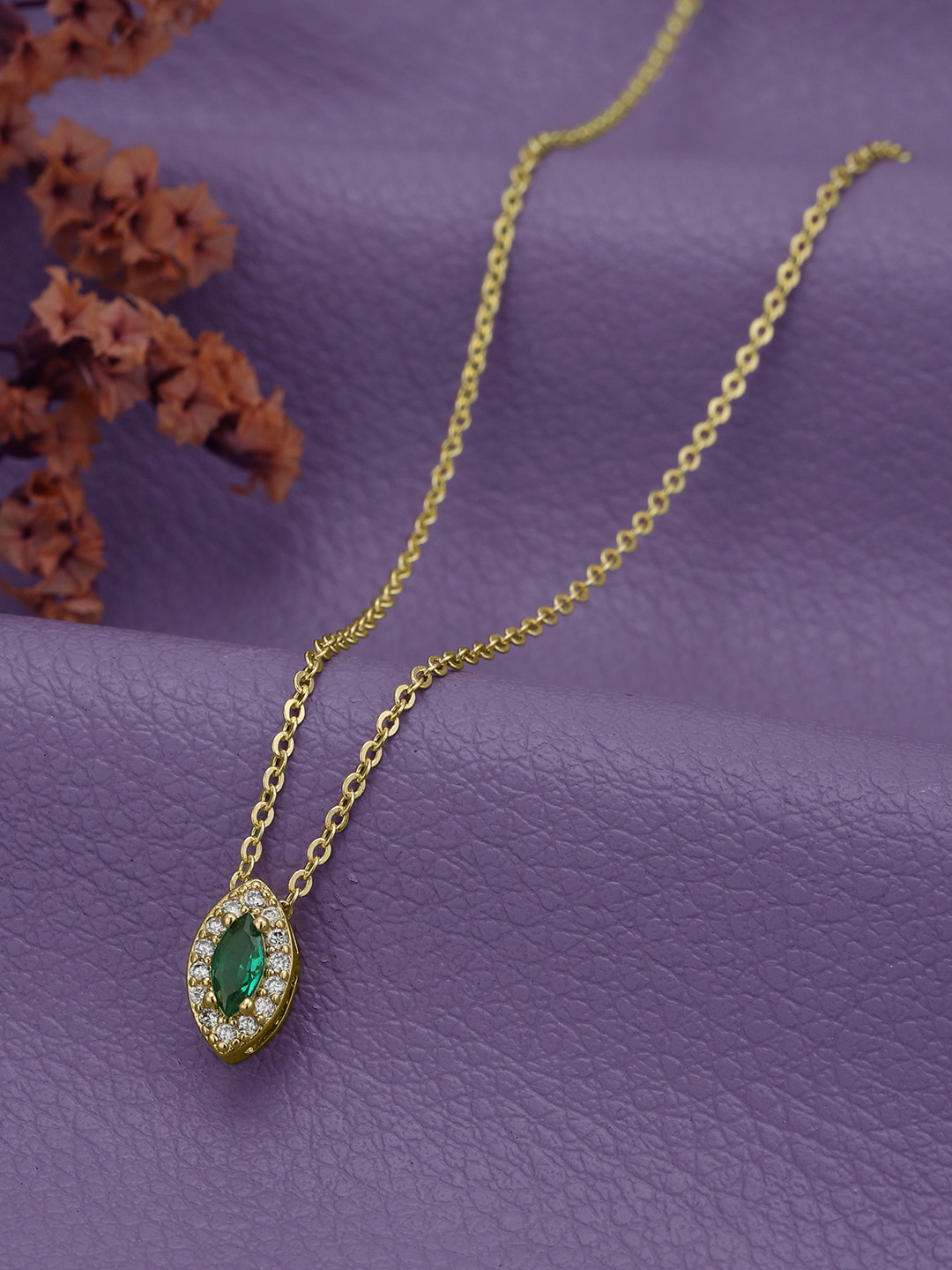 Gold Plated Green CZ Oval Necklace