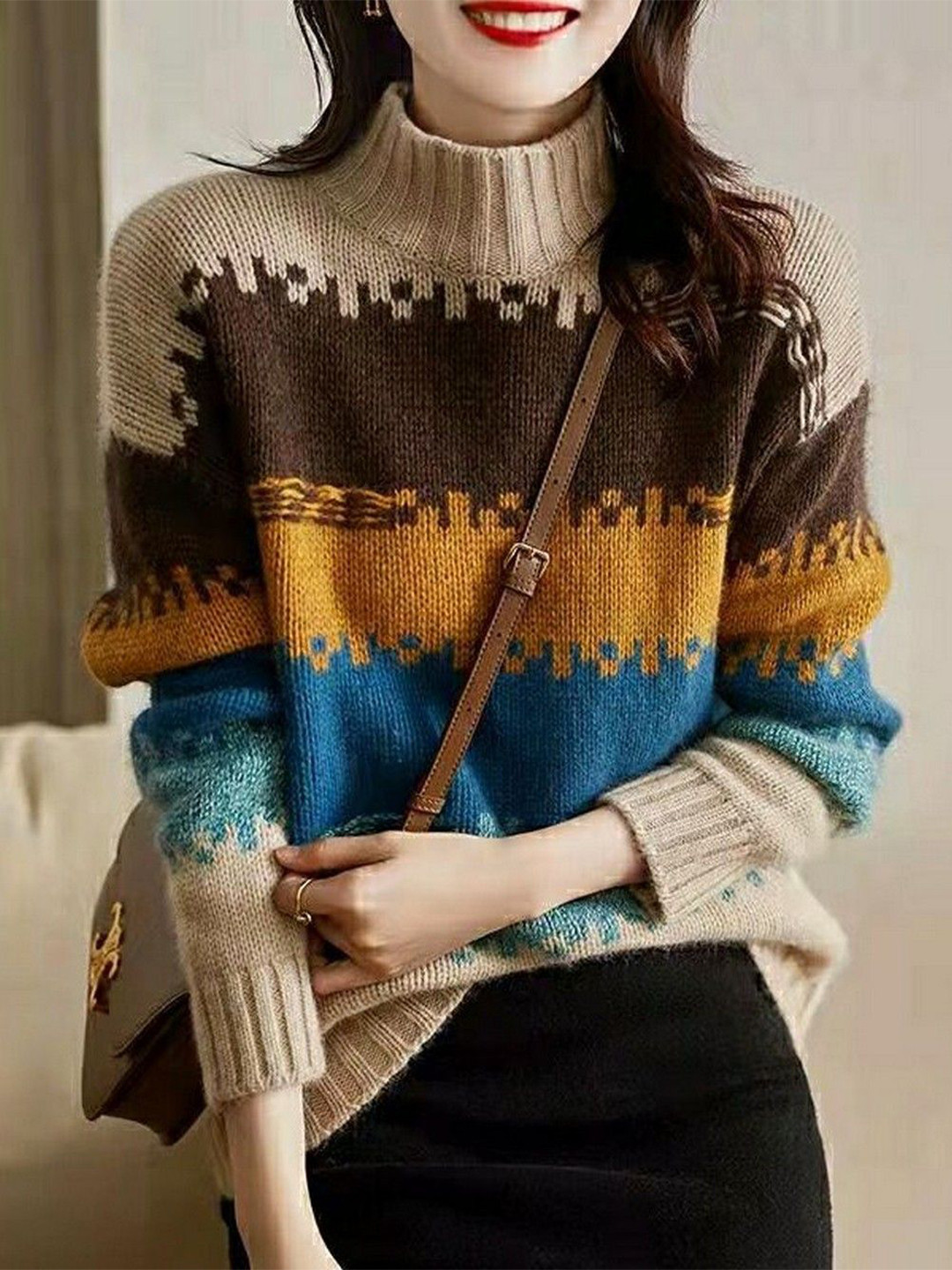 StyleCast Colourblocked Pullover Mock Neck Sweater