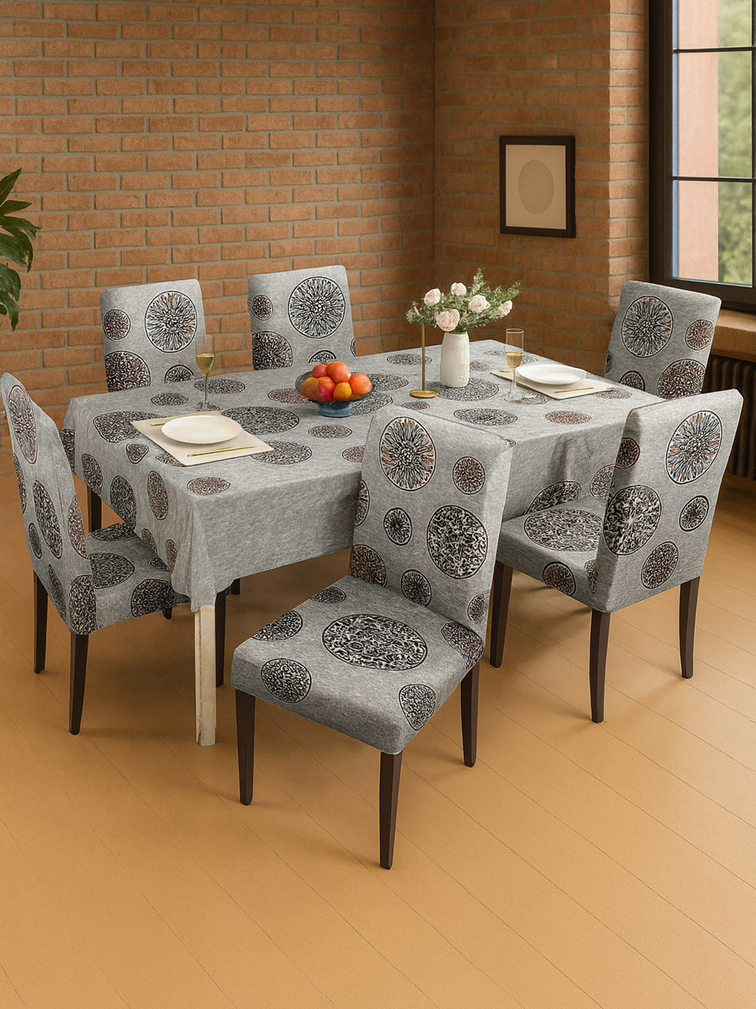 Cortina Grey 7 Pieces Mandala Printed Table & Chair Covers With A Contemporary Touch
