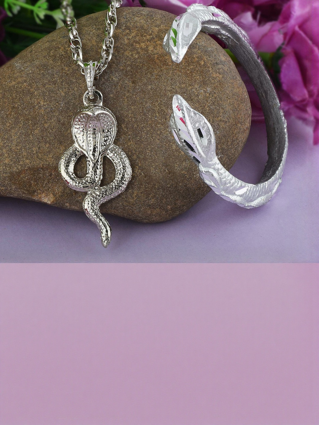 DZINETRENDZ Brass Silver-Plated Nag sarp Snake Necklace and Bracelet