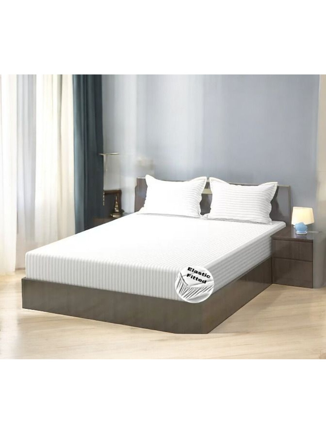 WELLNEST Unisex 300 TC Cotton Fitted Queen Bedsheets With 2 Pillow Covers