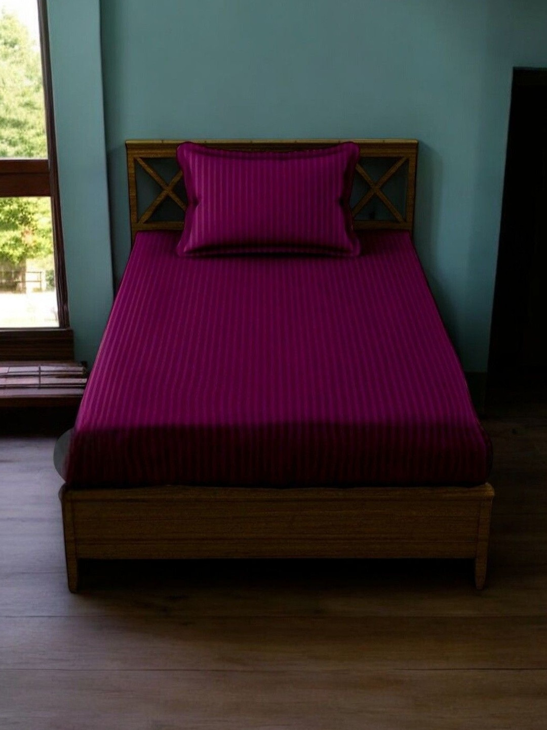 WELLNEST Maroon 110 TC Single Bedsheet with 2 Pillow Covers