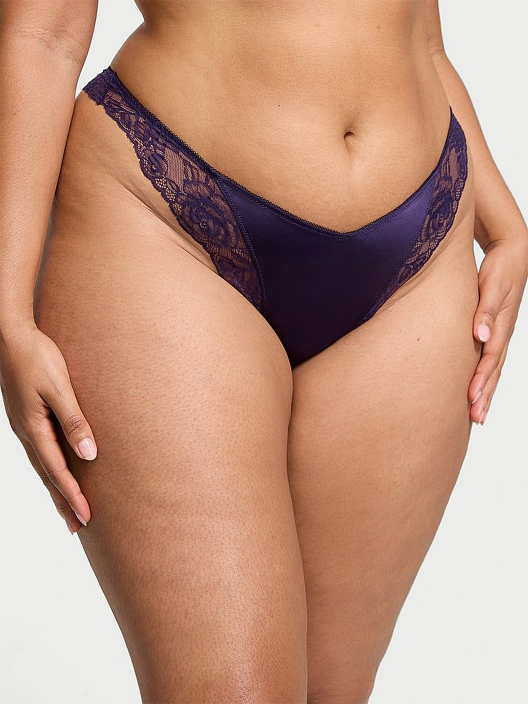 Victoria's Secret Women Self Design Low-Rise Lace-Trim High-Leg Thongs Briefs 1125320116P9