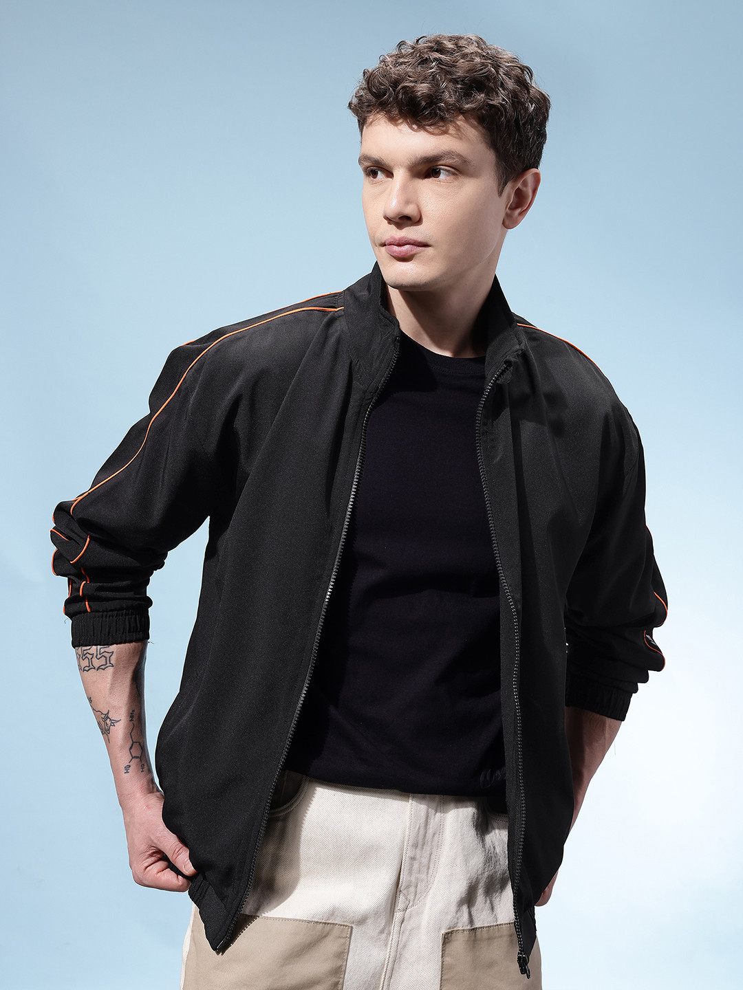 glitchez Mock Collar Windcheater Jacket With Piping Details