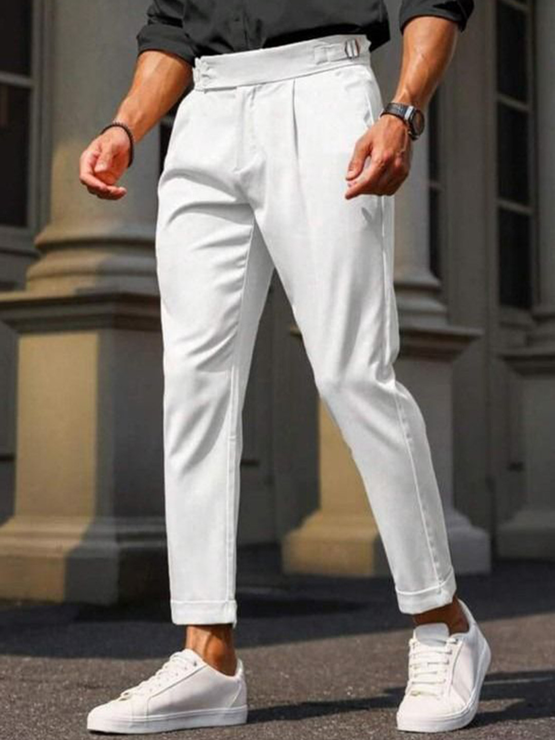 Next One Comfort Slim Fit Solid Mid-Rise Easy Wash Pleated Gurkha Trousers