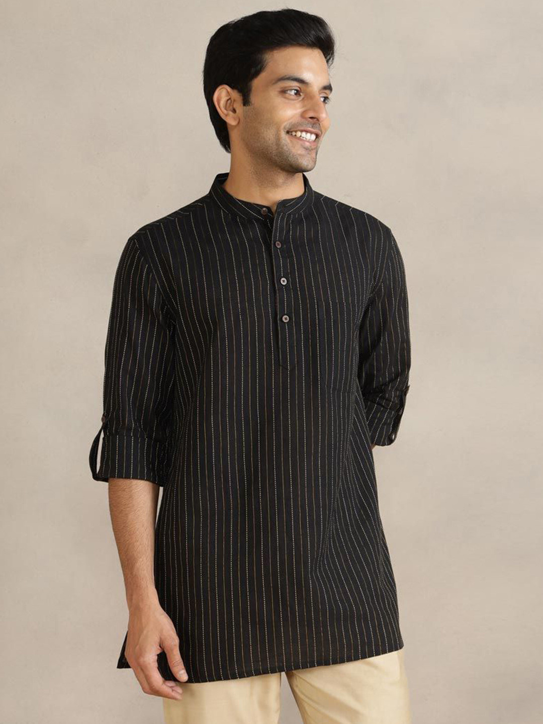 Fabindia Men Striped Festive Straight Kurta