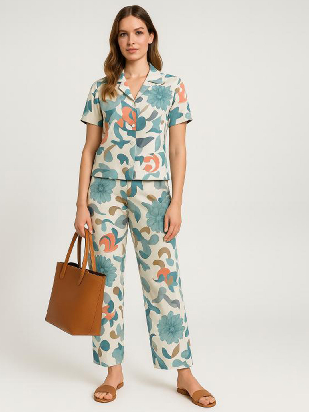 Rashmi Shree Creation Floral Printed Lapel Collar Shirt With Pyjama