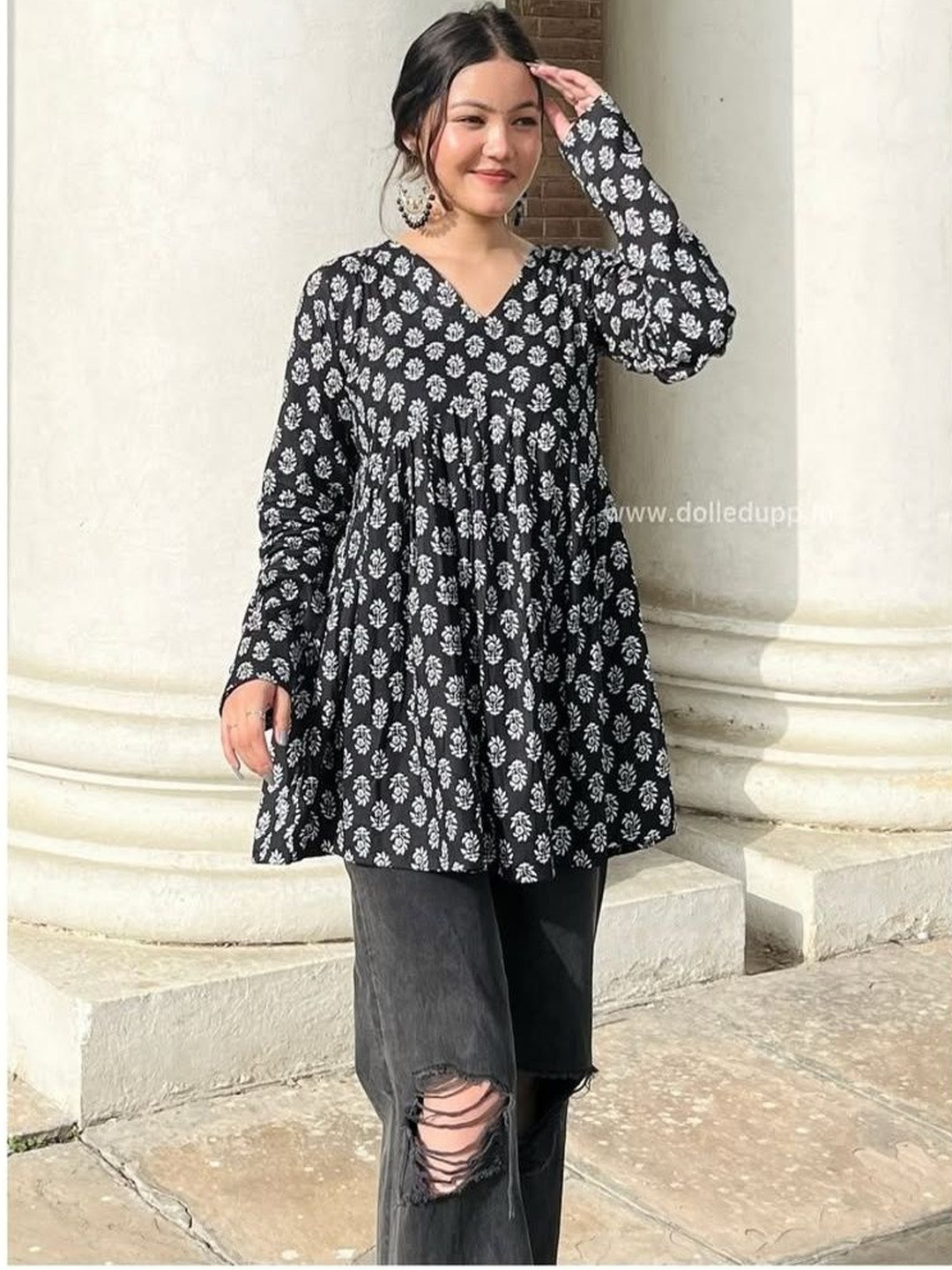 NEW RJP CRAFT Floral Printed V-Neck Empire Kurti