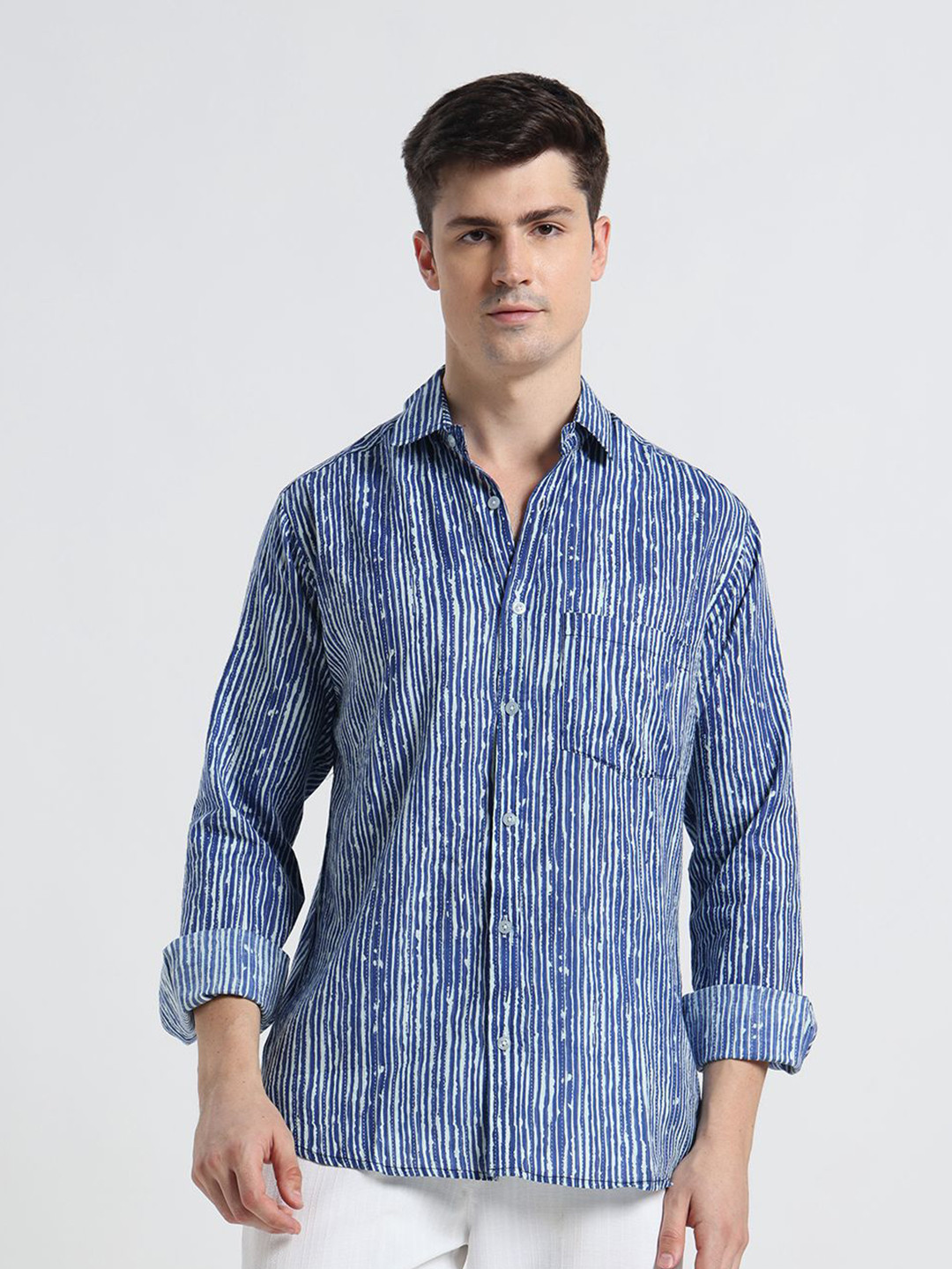 DIYAASH BY AKASH Relaxed Fit Striped Cotton Shirt