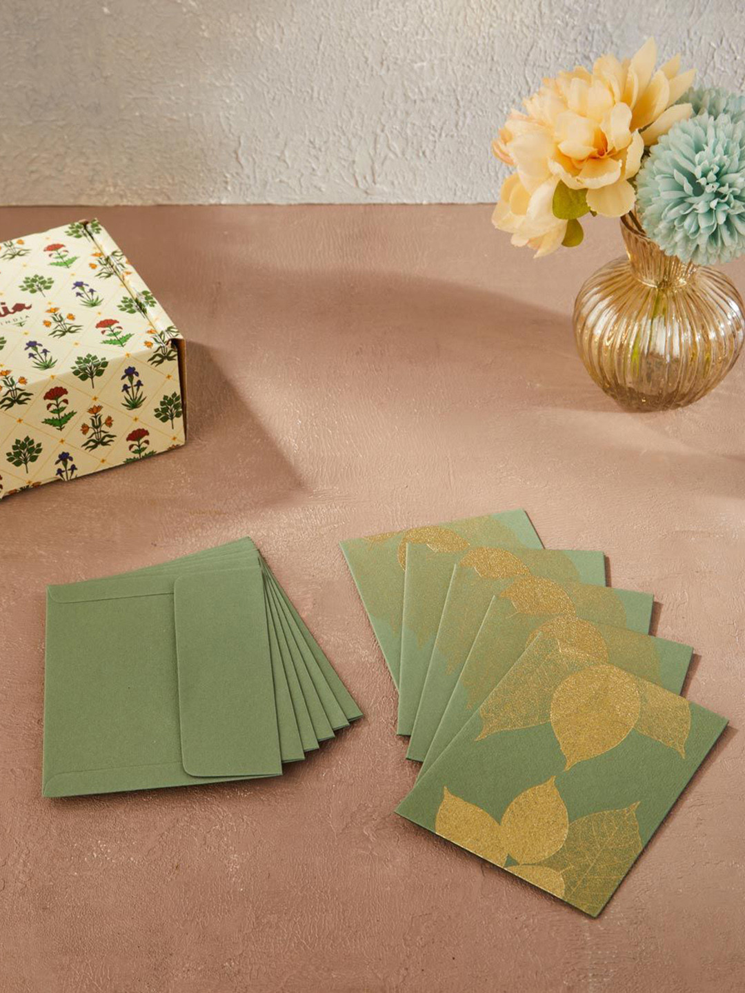 Fabindia Set Of 6 Leaf Printed Paper Gift Card Envelope