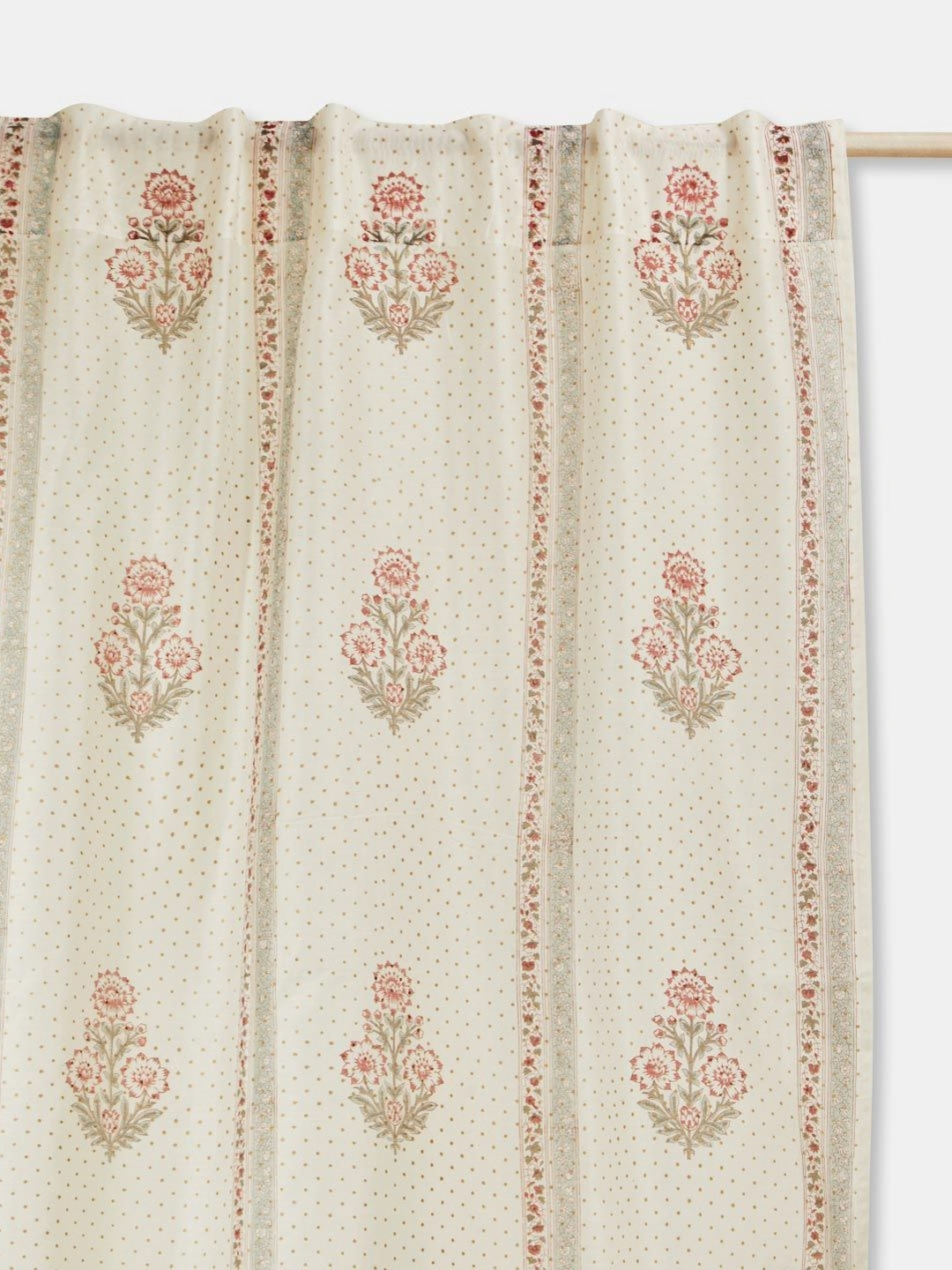 Fabindia Nazm Cream Colored & Pink Floral Printed  Sheer Door Curtain