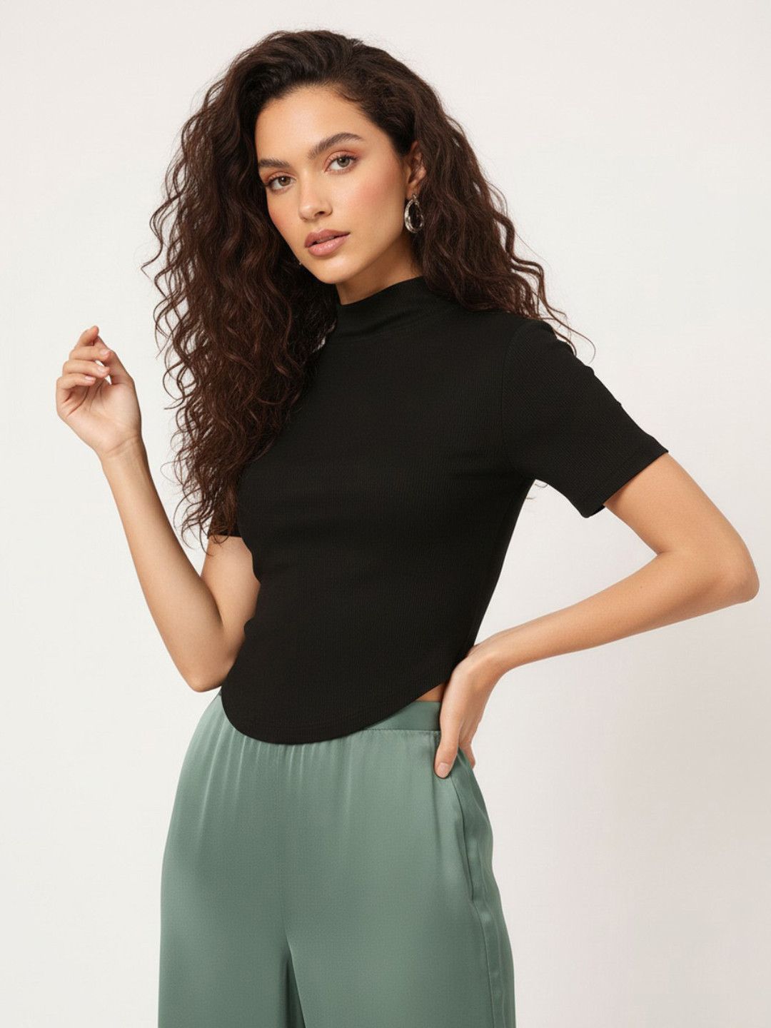 DressBerry Snatched Waist High Neck Ruched Top