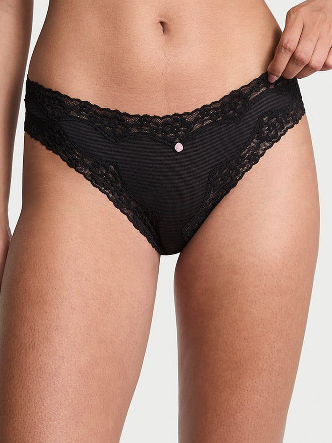 Victoria's Secret Lacie Shadow Stripe Cotton Low-Rise Lace-Waist Bikini Panty