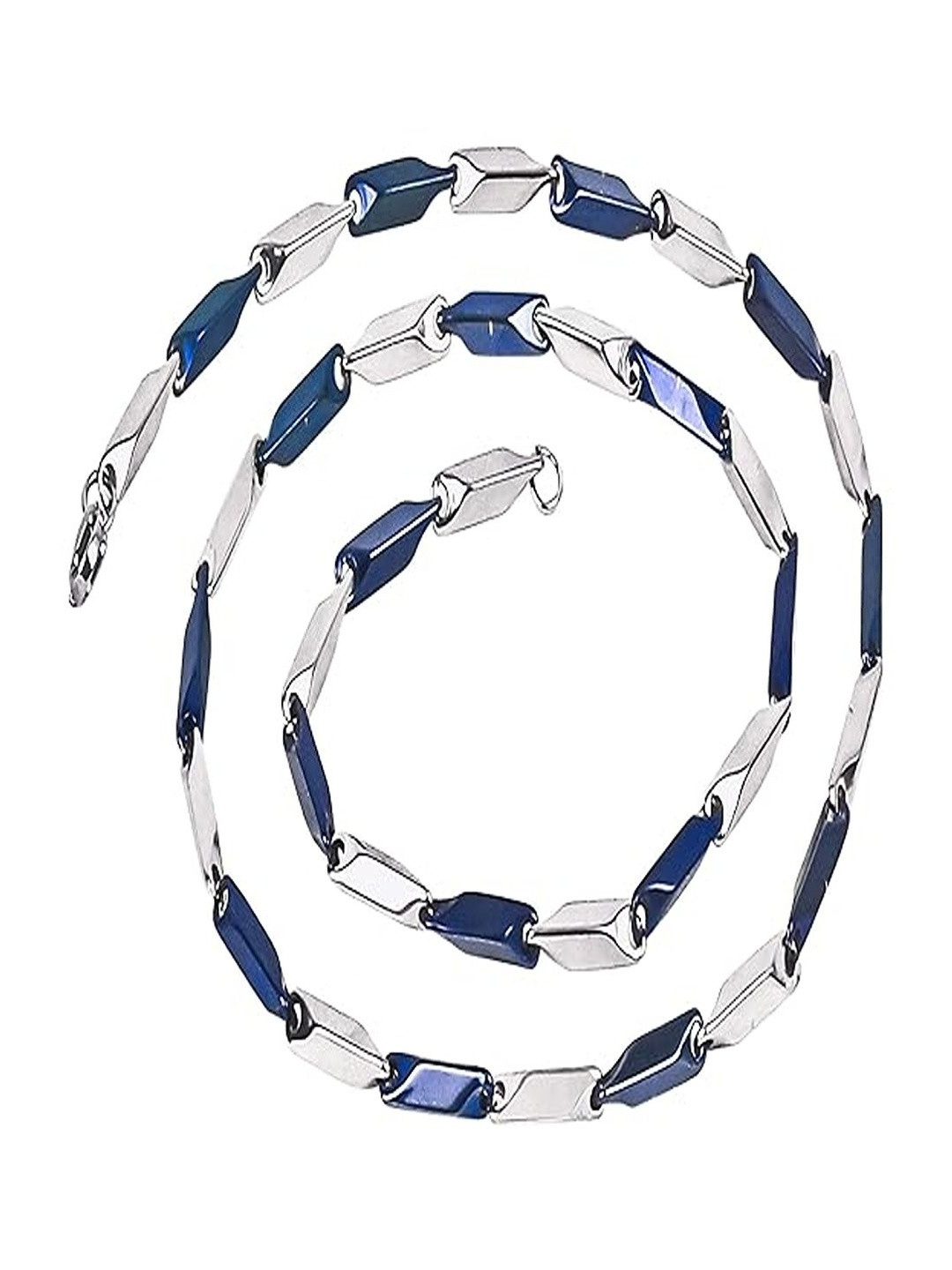P. R. PRINTS Unisex Blue & Silver Stainless Steel Chain