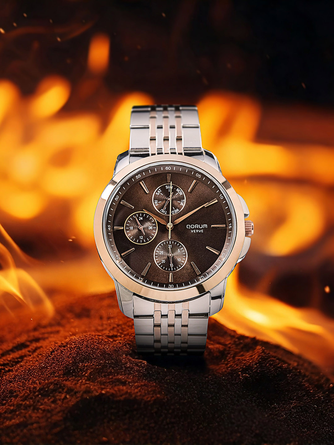 QORUM INDIA Men Verve Stainless Steel Bracelet Style Analogue Watch G140 VERVE-Brown Dial