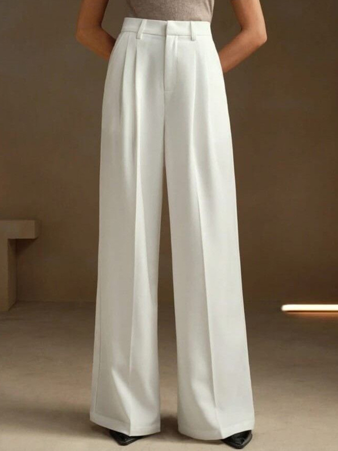 Next One Women Smart Loose Fit High-Rise Easy Wash Pleated Trousers