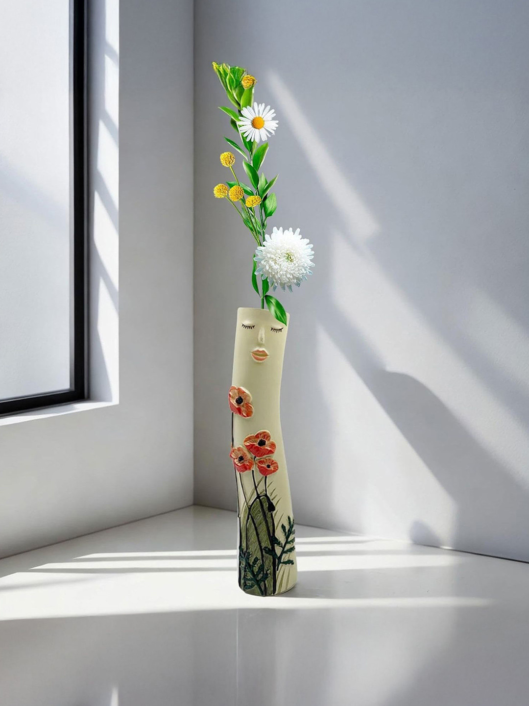 Ekhasa Beige & Red Textured Flower Vases