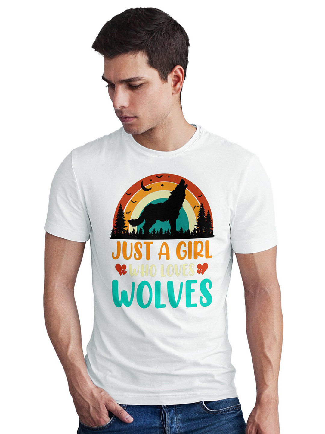 Seekbuylove Men Bio Finish Just A Girl Who Loves Wolves Round Neck Pure Cotton T-shirt