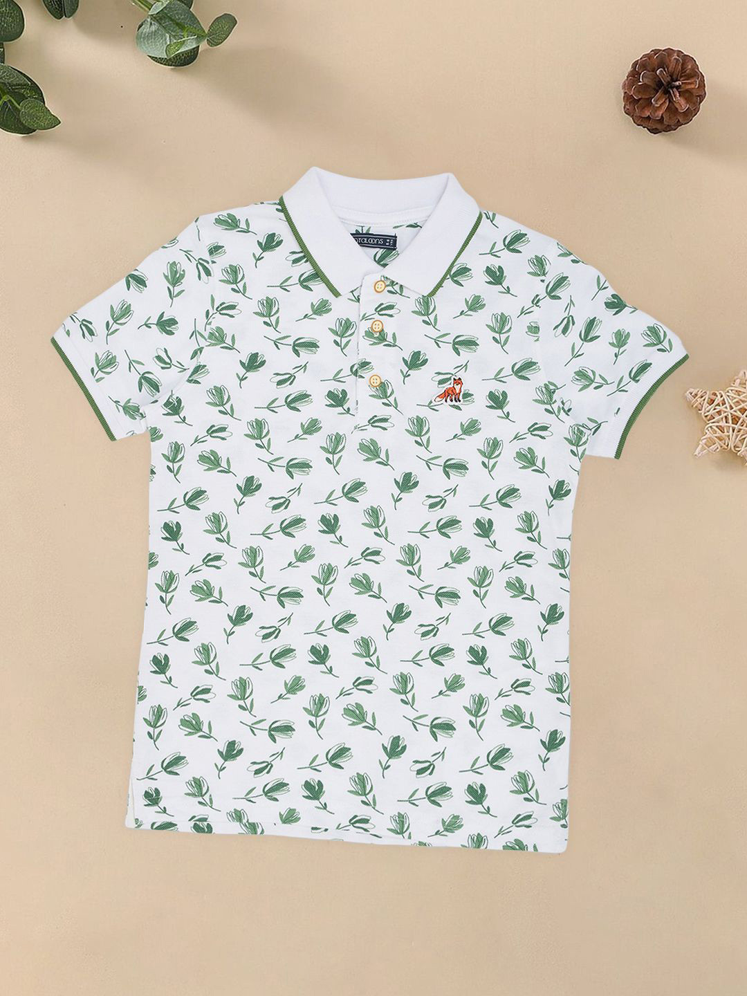Pantaloons Junior Boys Floral Printed Polo Collar T-shirt