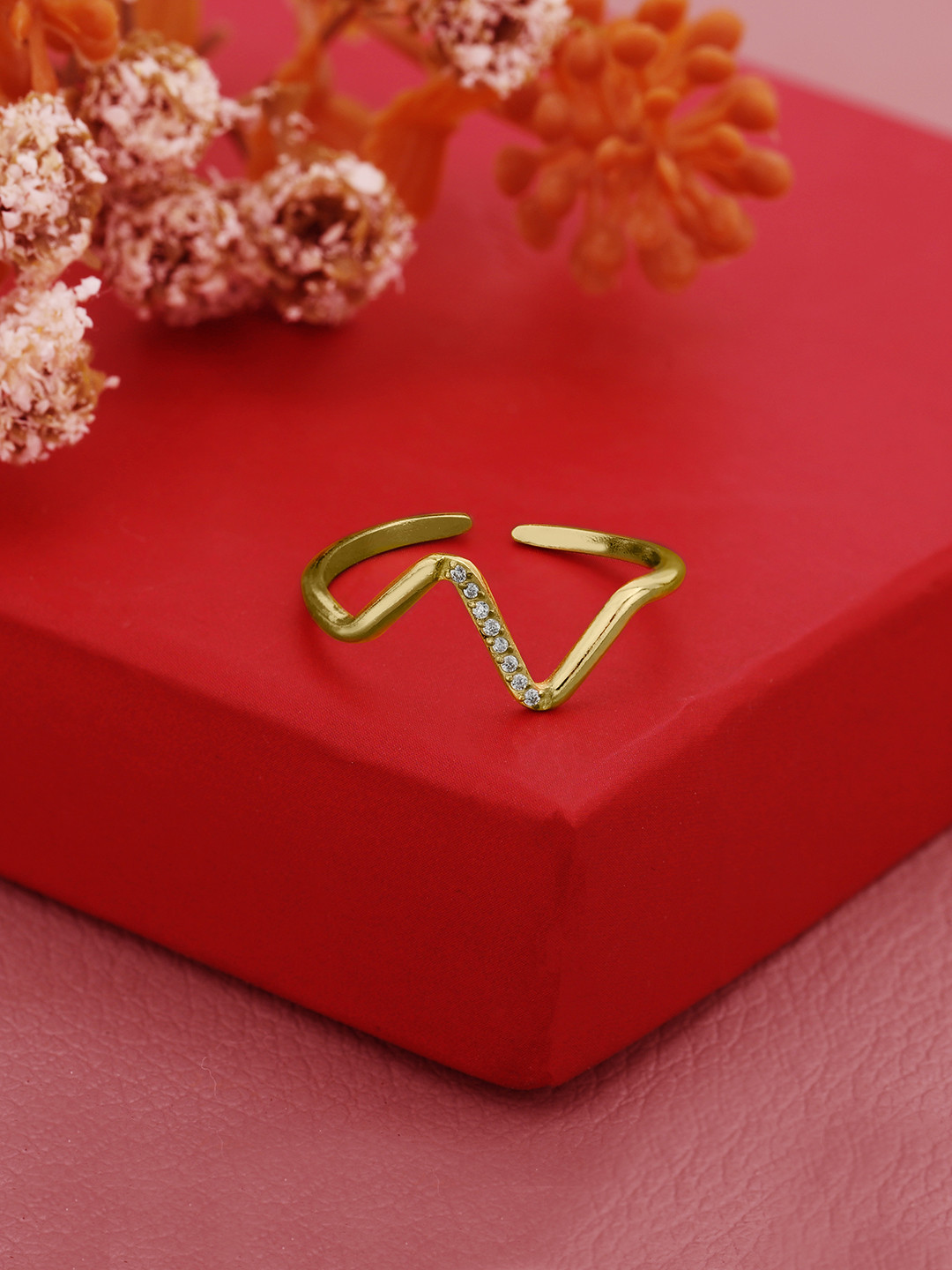 Carlton London Gold Plated CZ Lifeline Adjustable Ring