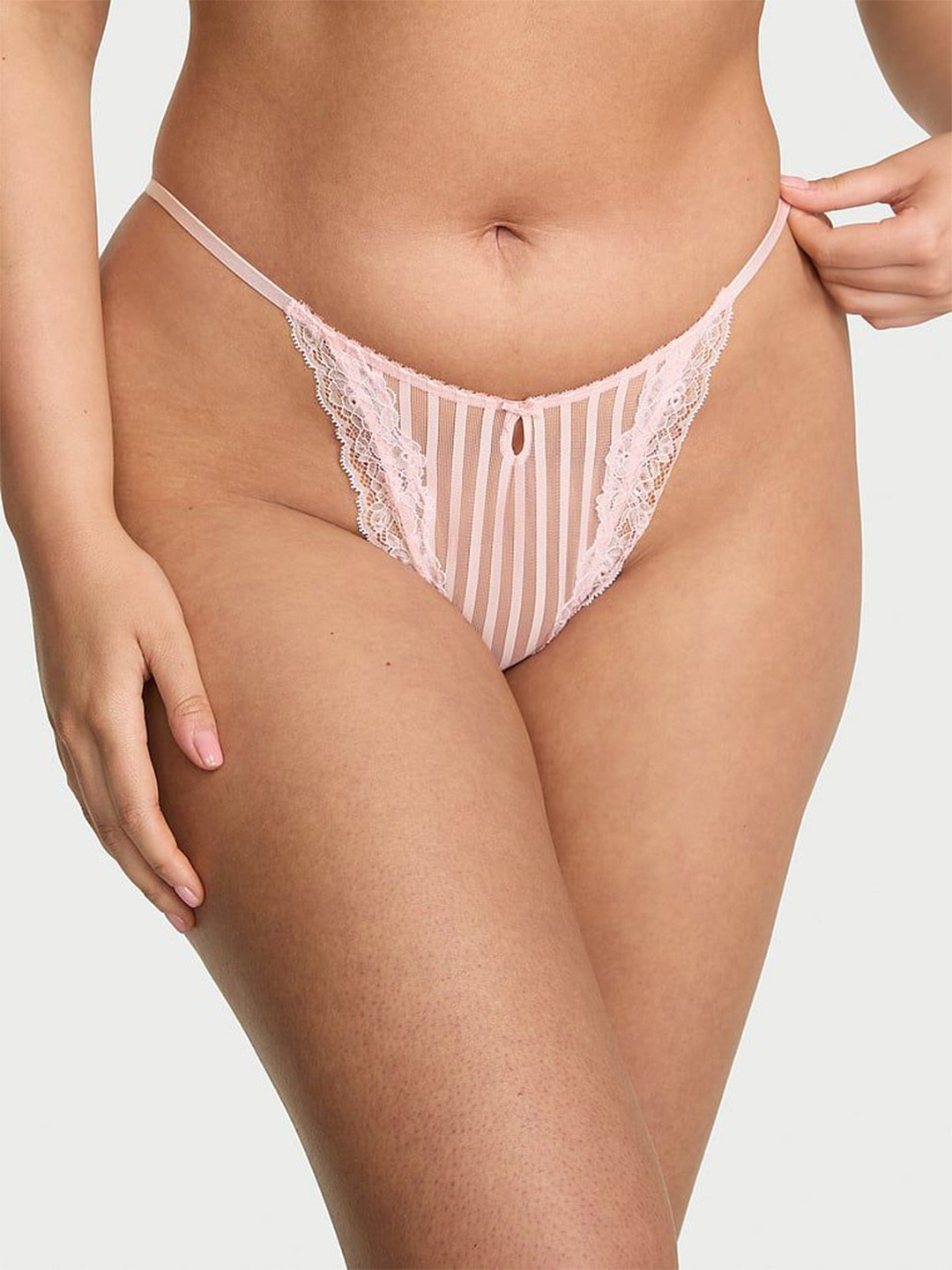Victoria's Secret Self-Design Low-Rise Lace-Trim High-Leg String Thong Brief