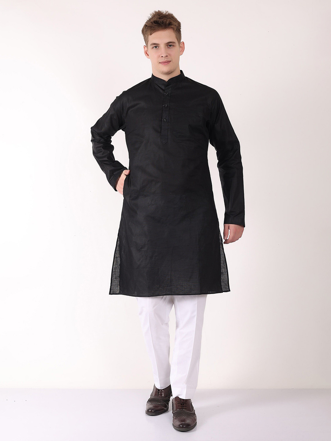 House Of Rama Mandarin Collar Cotton Straight Kurta