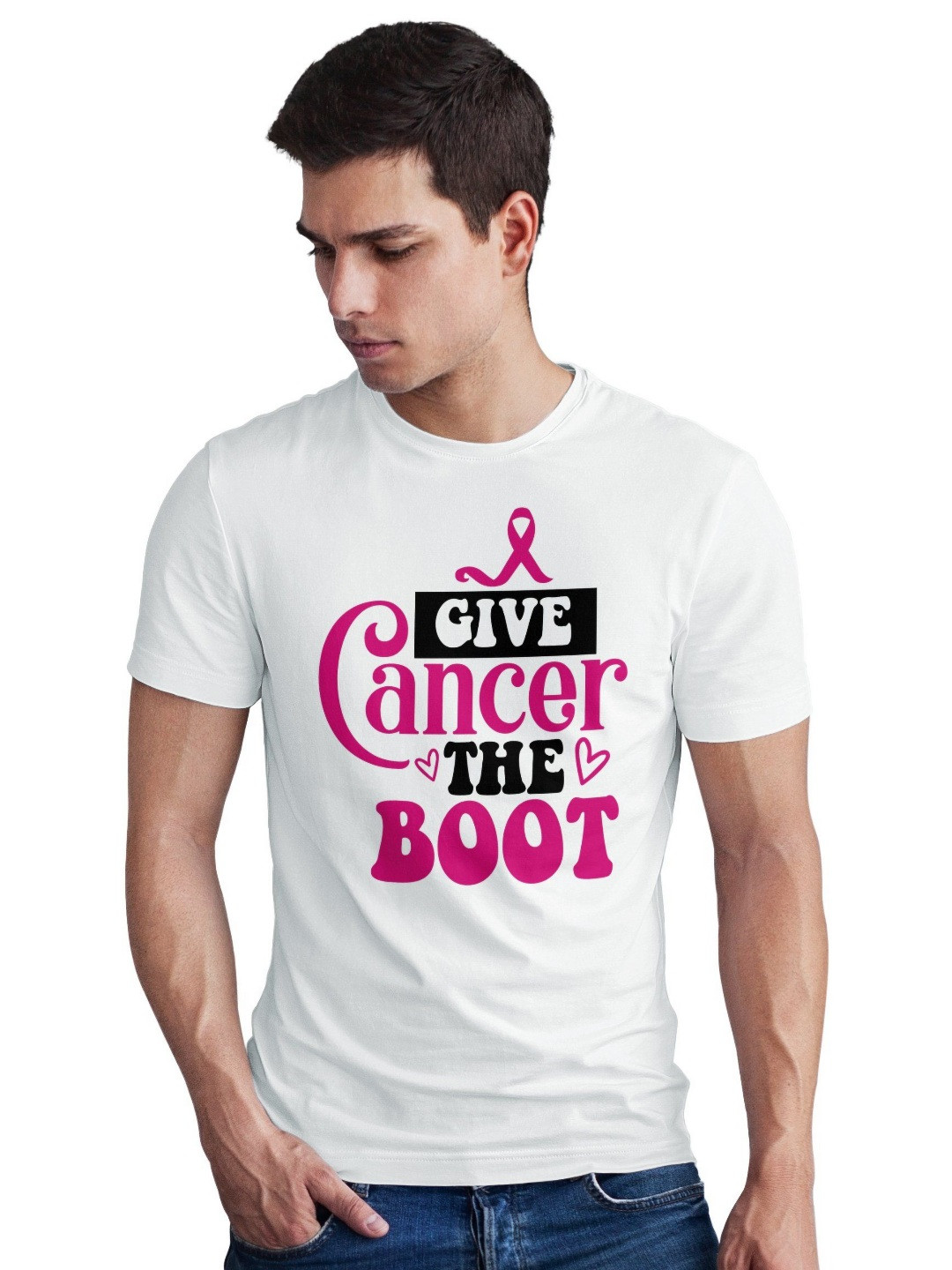 Seekbuylove Men Bio Finish Give Cancer The Boot Round Neck Pure Cotton T-shirt