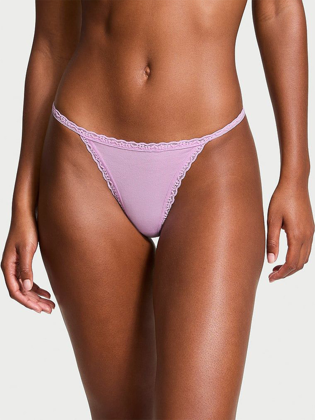 Victoria's Secret Low-Rise Lace-Trim Cotton V-String Panty Bikini Briefs