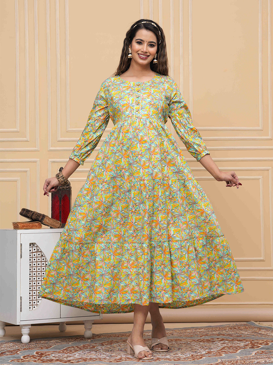 FACON GRAVIDA Floral Printed Fit-Flare Maxi Dress