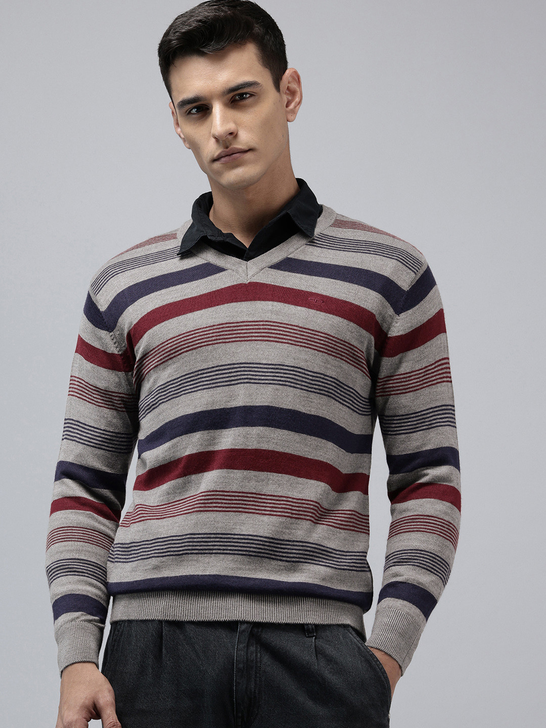 ColorPlus Striped V-Neck Pullover Sweaters