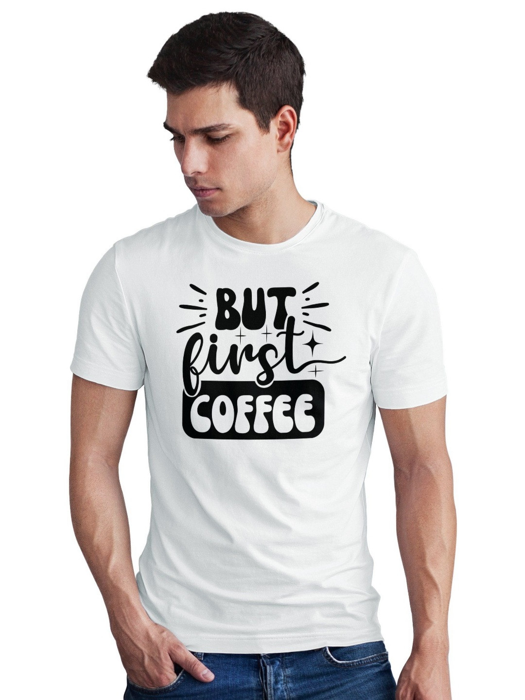 Seekbuylove Men Bio Finish But First Coffee Round Neck Pure Cotton T-shirt