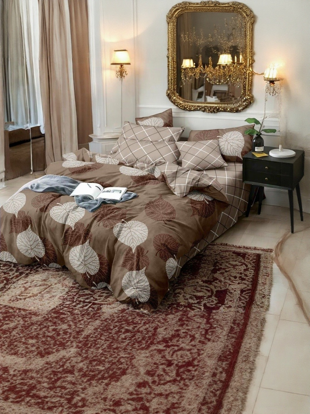WELLNEST Brown Polyester Queen Bedsheets