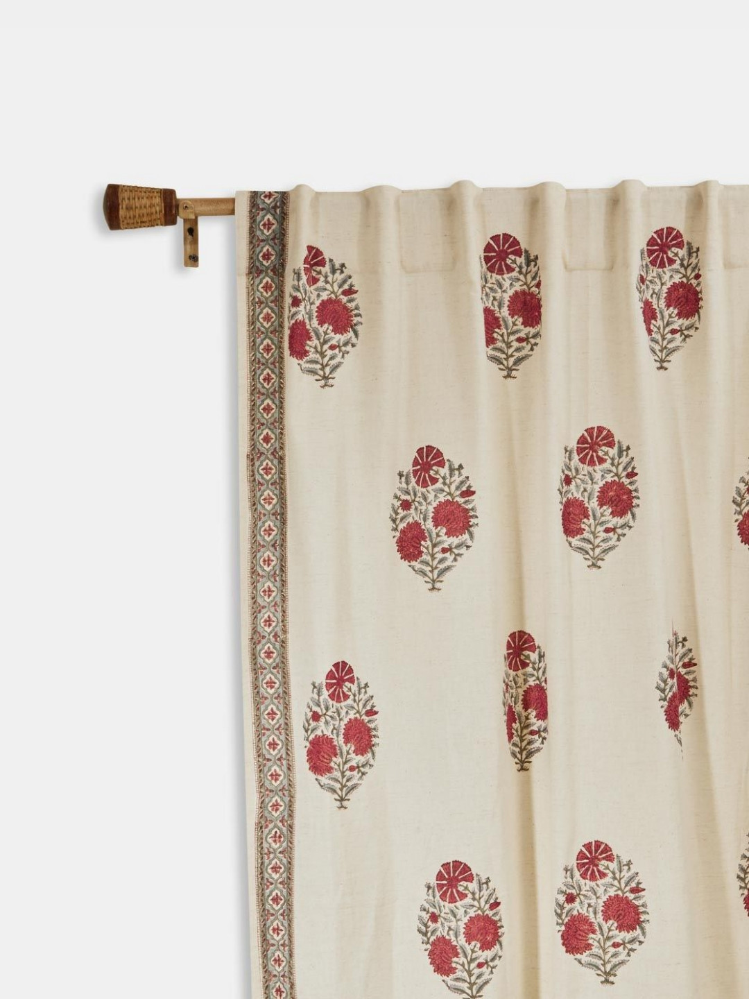 Fabindia Faiza Beige & Red Floral Printed Long Door Curtain