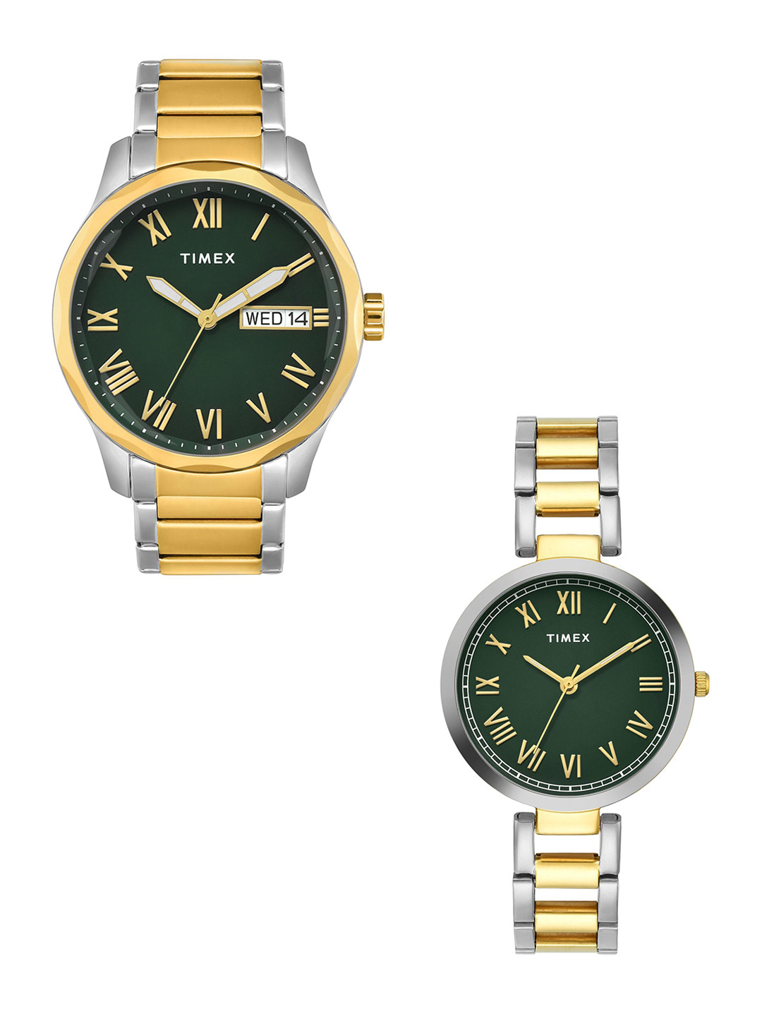 Timex Unisex Brass Dial & Stainless Steel Bracelet Style Straps Pair Watch TW00PR340