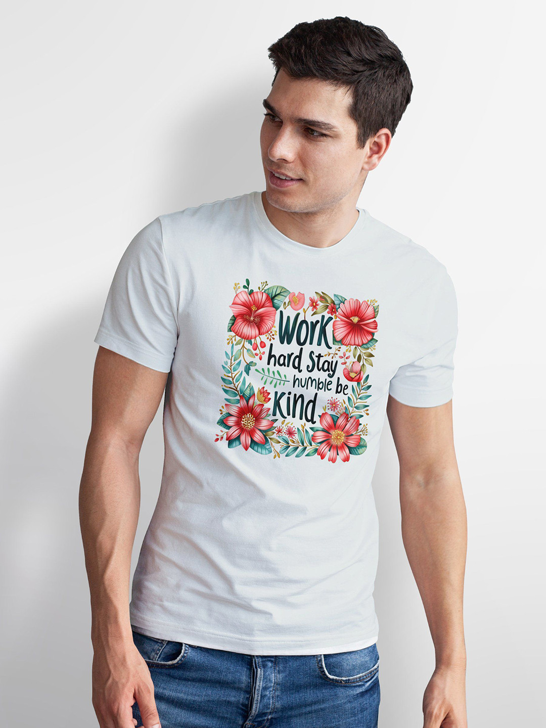 Seekbuylove Floral Quote Typography Printed Cotton Bio Finish T-shirt
