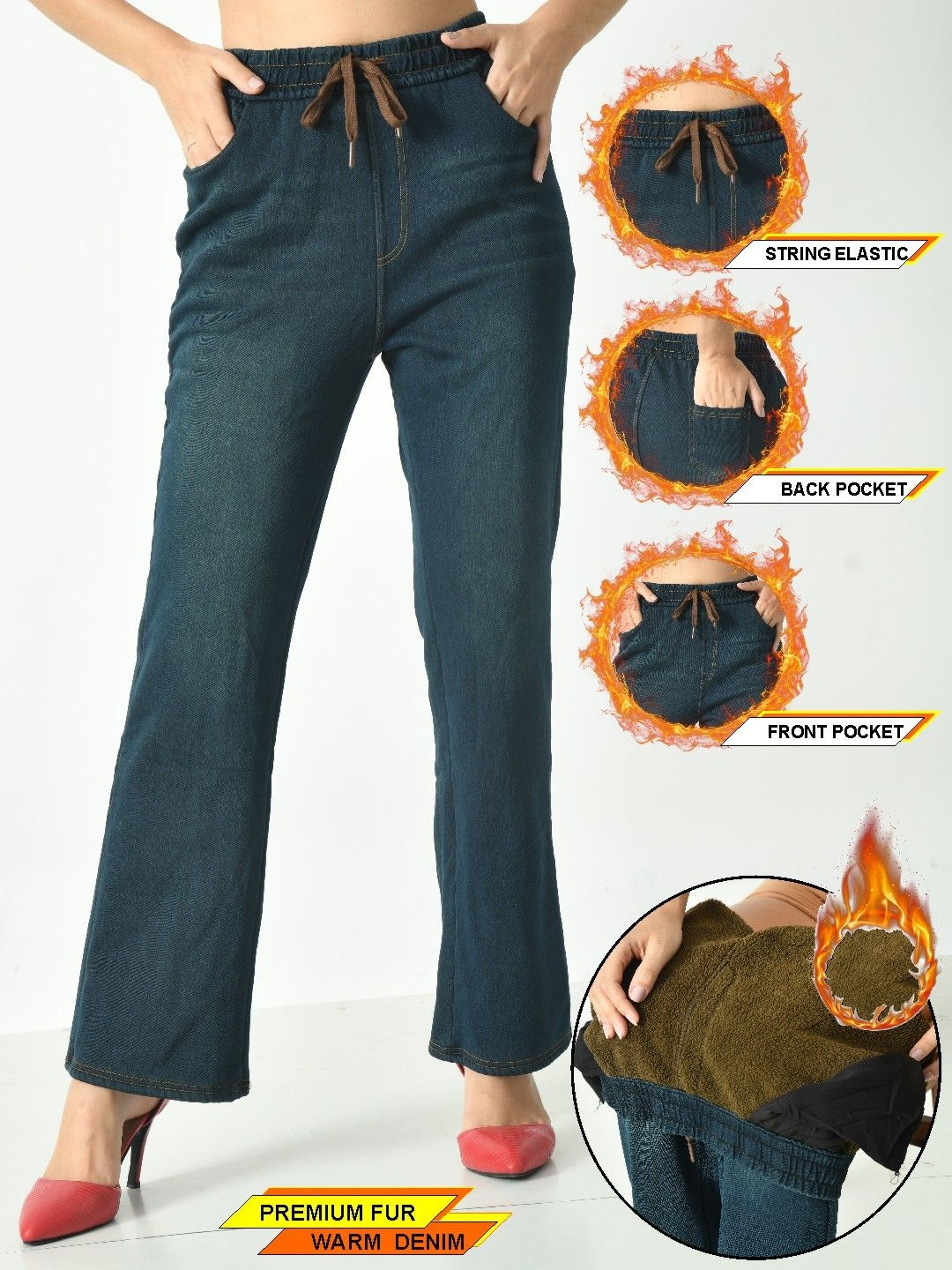 Tomkot Women Navy Blue Thermal Fur-Lined Leggings