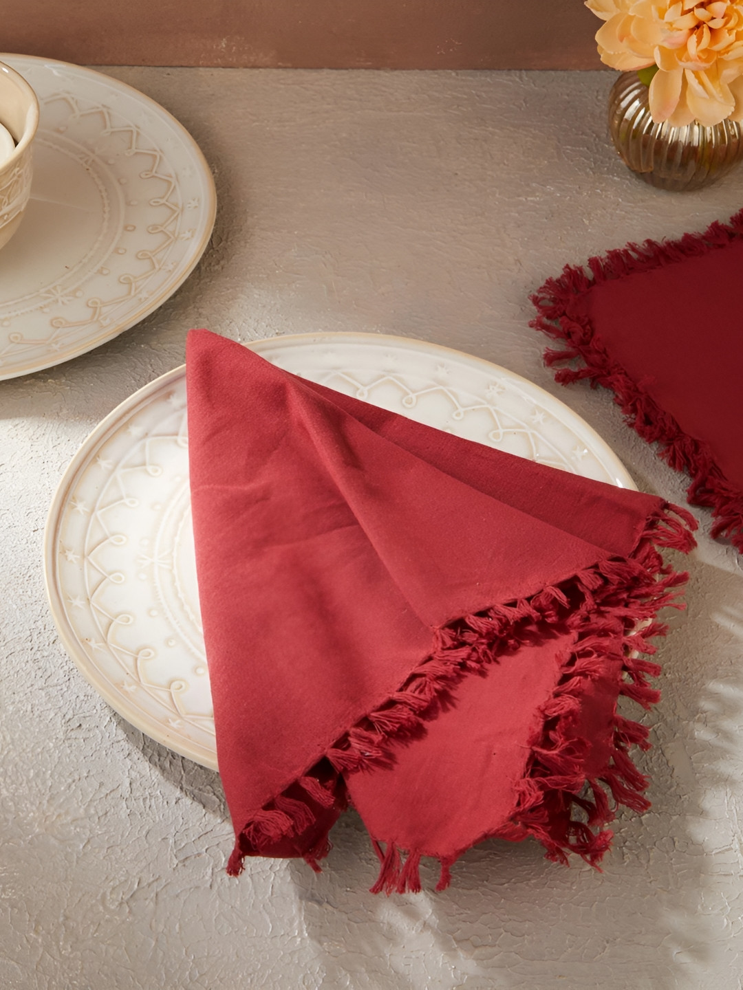 Fabindia Red 6 Pieces Woven Cotton Table Napkins