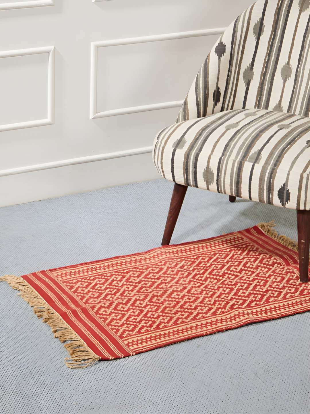 Fabindia Karnika Red & Beige Printed Woven Jute Dhurrie