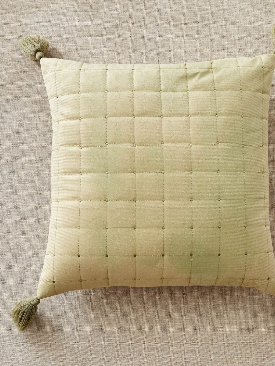 Home Centre Oriental Tansy Green Quilted Square Pre-Filled Cushion