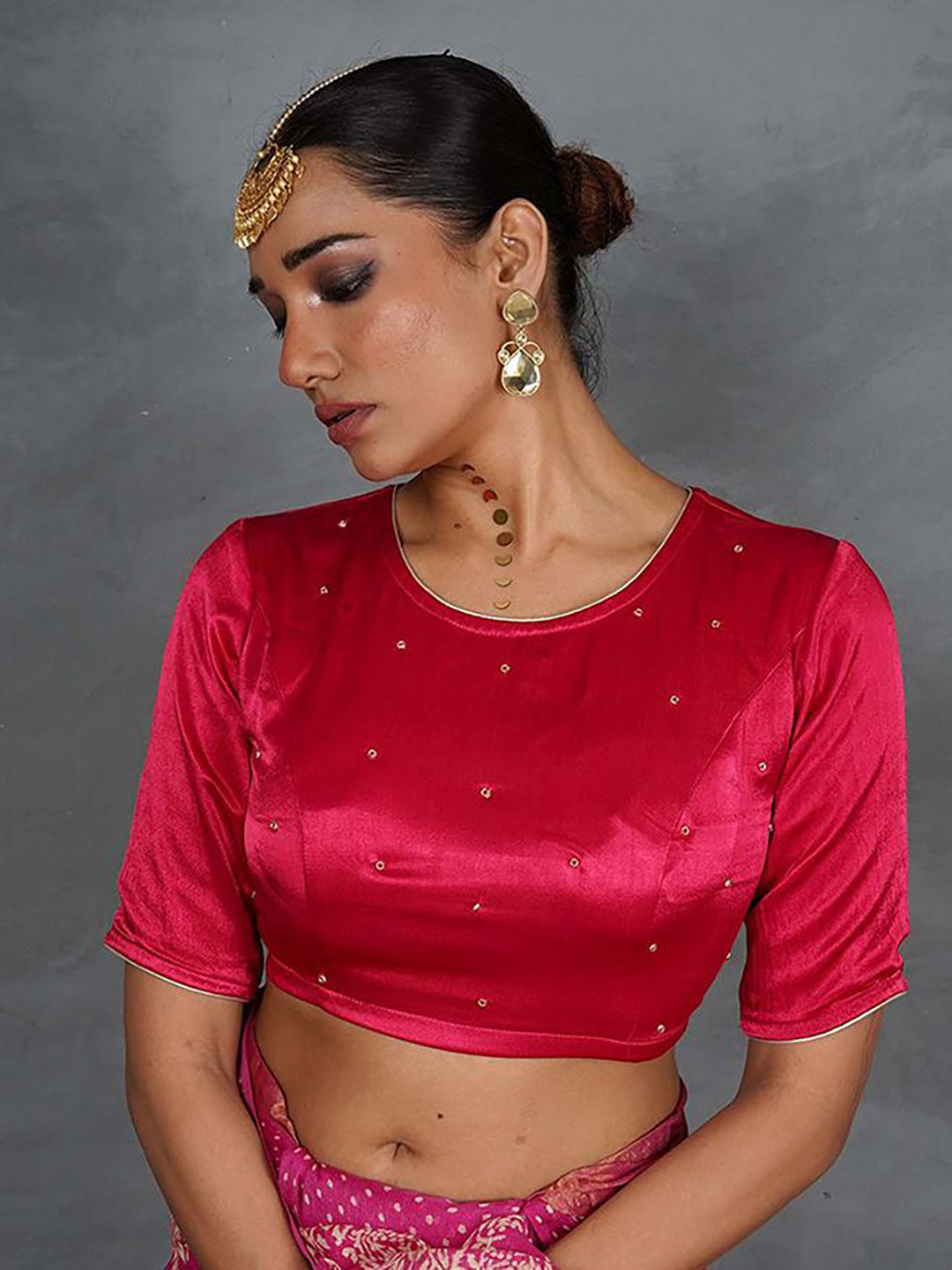 Chidiyaa Tara Aahana Embroidered Pink Mashru Silk Blouse