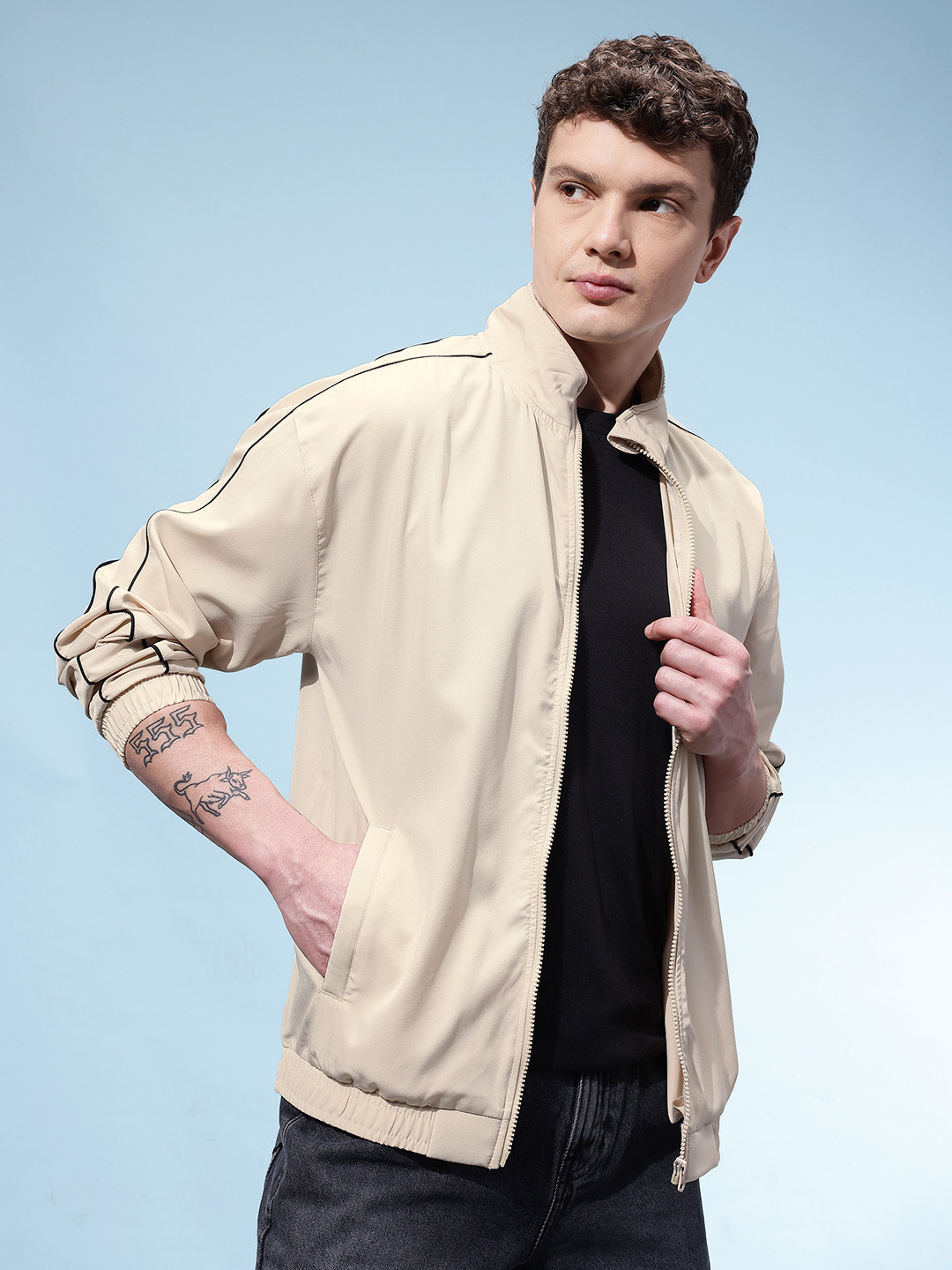 glitchez Mock Collar Windcheater Jacket With Piping Details