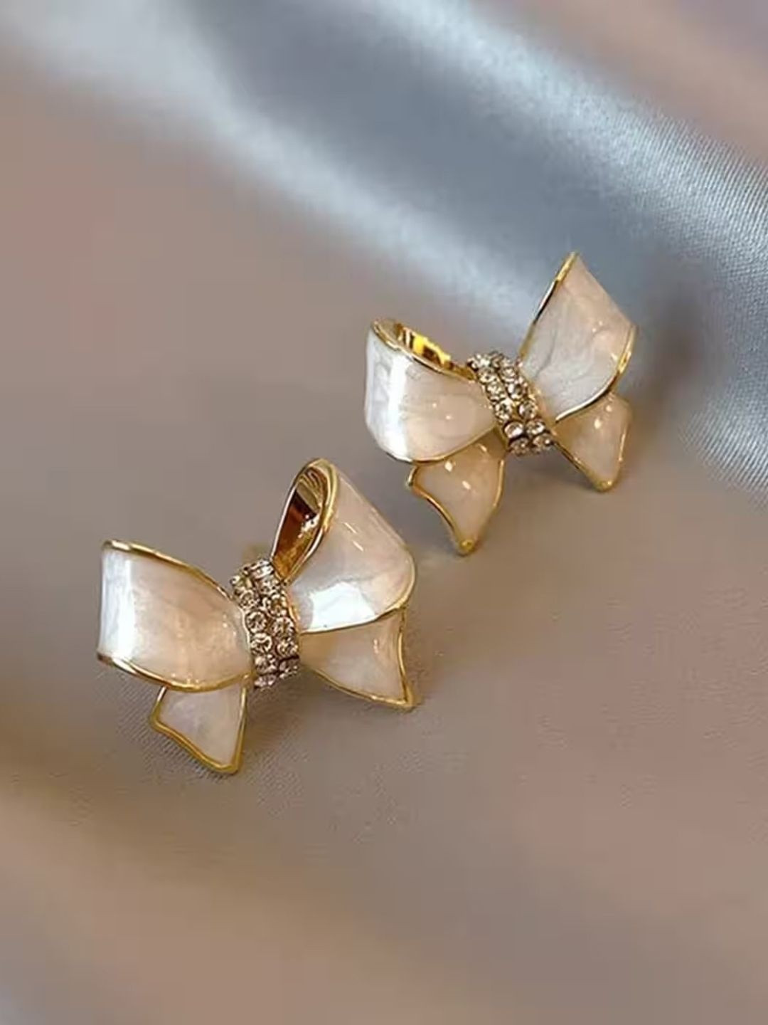 styledose Sterling Silver Korean Ribbon Bow Shaped Studs