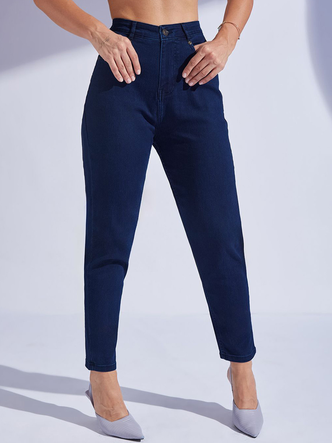 Miss Chase Women's High Rise Clean Look Regular-Length Stretchable Denim Mom'S Jeans