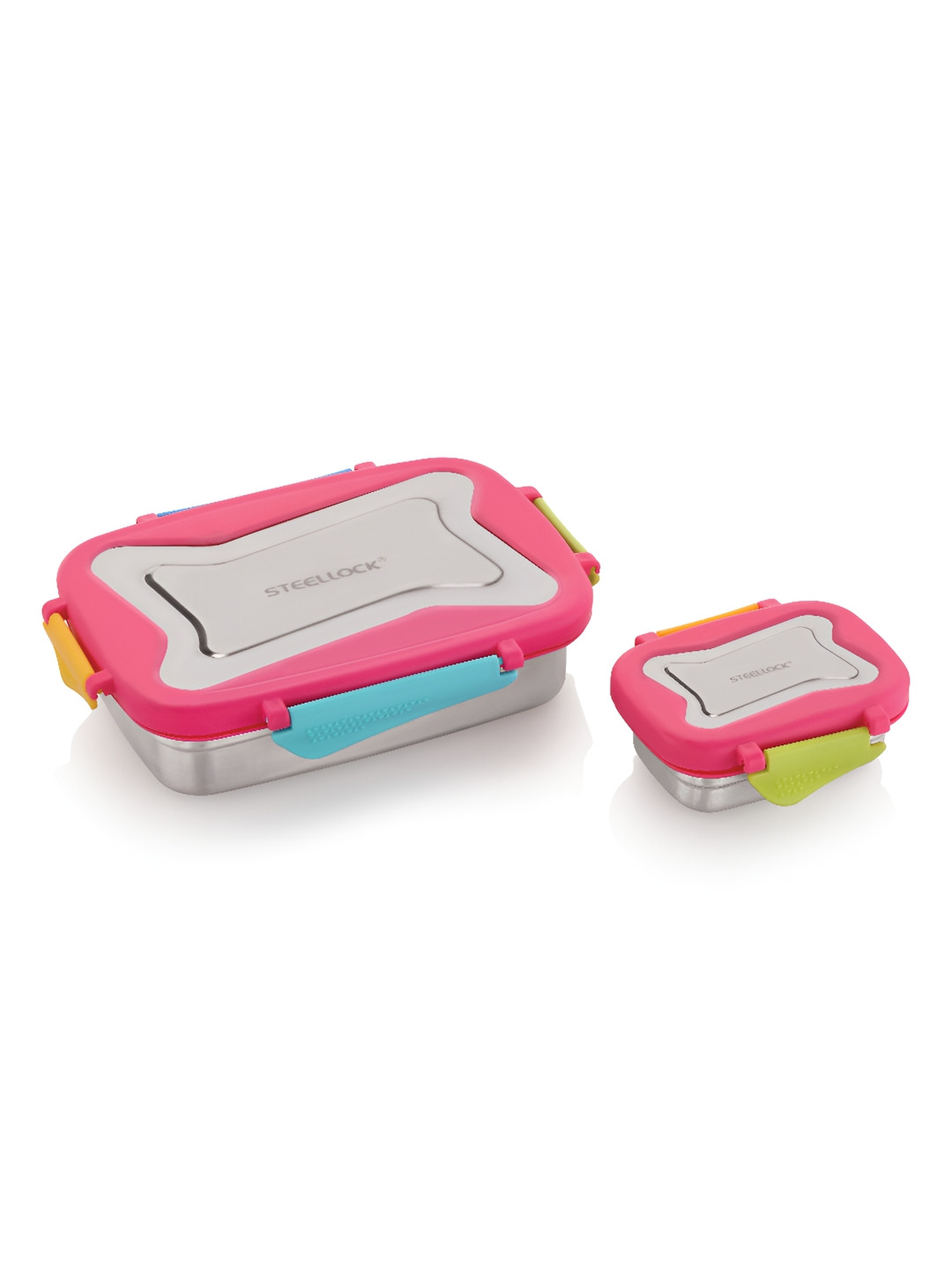STEELLOCK Pink 2 Pieces Stainless Steel Airtight Leakproof Lunch Boxs-170ml & 750ml