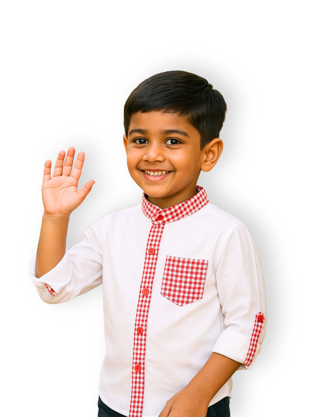 Babies of Wonder Boys Comfort Fit Gingham Checked Band Collar Cotton Casual Shirt